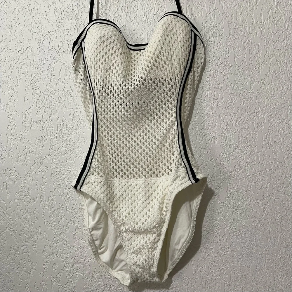 Robin Picone White Cameron Crochet Mesh One‎ Piece Bathing Suit Size 10
